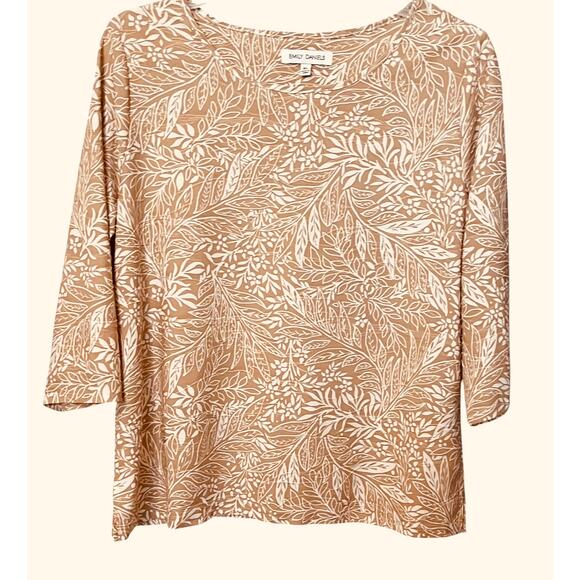 EMILY DANIELS 3/4 SLV PULL-OVER ROUND NECK BLOUSE, WOMENS, XL, TAN/WHITE FLORAL - Picture 1 of 12